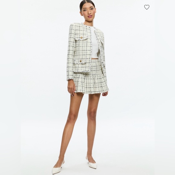 NWT Alice + Olivia Cream and Black Tweed Skirt Size 10 - Picture 7 of 11